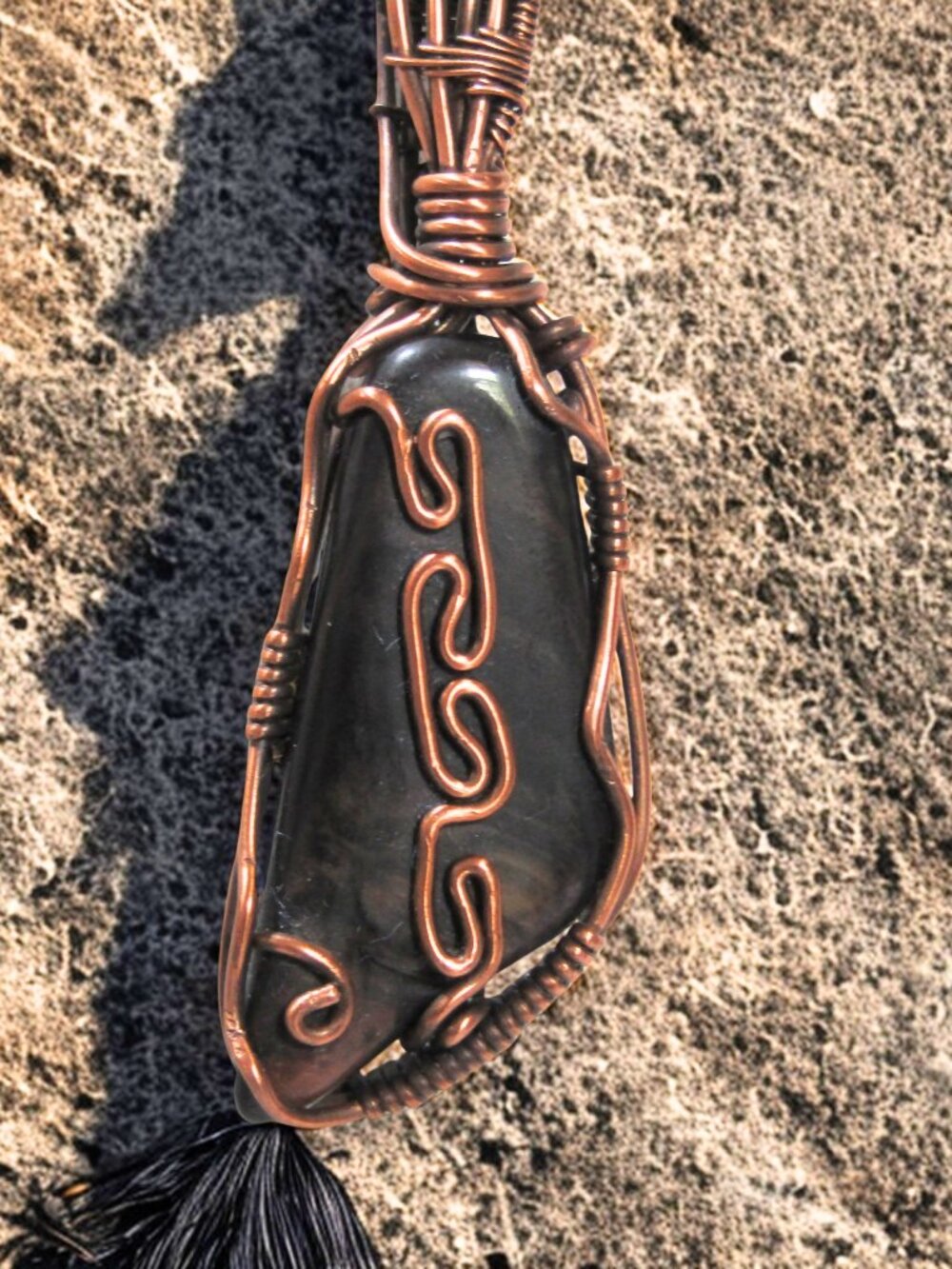 Mahogany Obsidian Copper Wire Wrapped Pendant Necklace Handcrafted Boho Jewelry